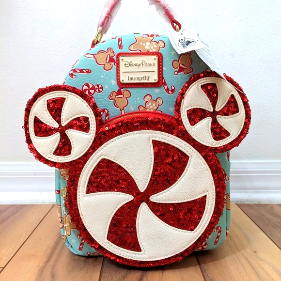 Loungefly Handbags - NWT! Loungefly Disney Parks Christmas Holiday Backpack Peppermint & Ging…